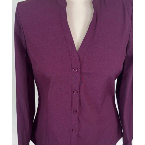 ELLE XS Purple V Neck Button Front Shirt Polyester Rayon Spandex - Picture 2 of 8